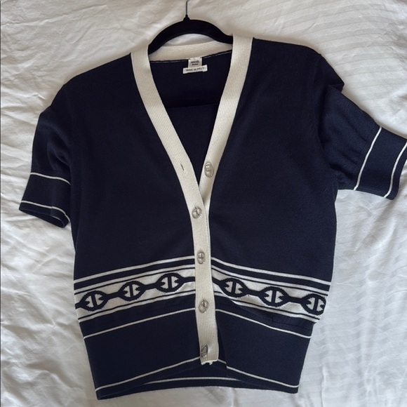 Navy Cardigan with Anchor Pattern